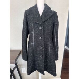 Jessica Simpson Wool Tweed Jacket Peacoat Leather Trim xl